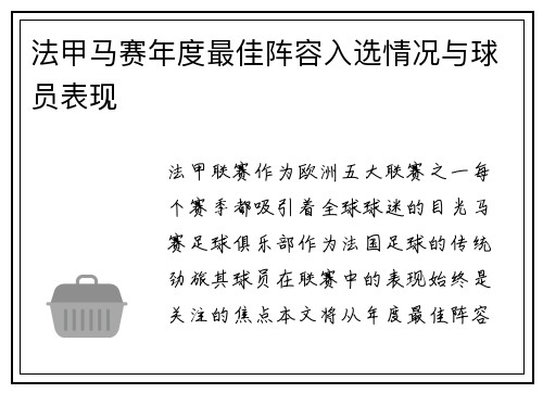 法甲马赛年度最佳阵容入选情况与球员表现
